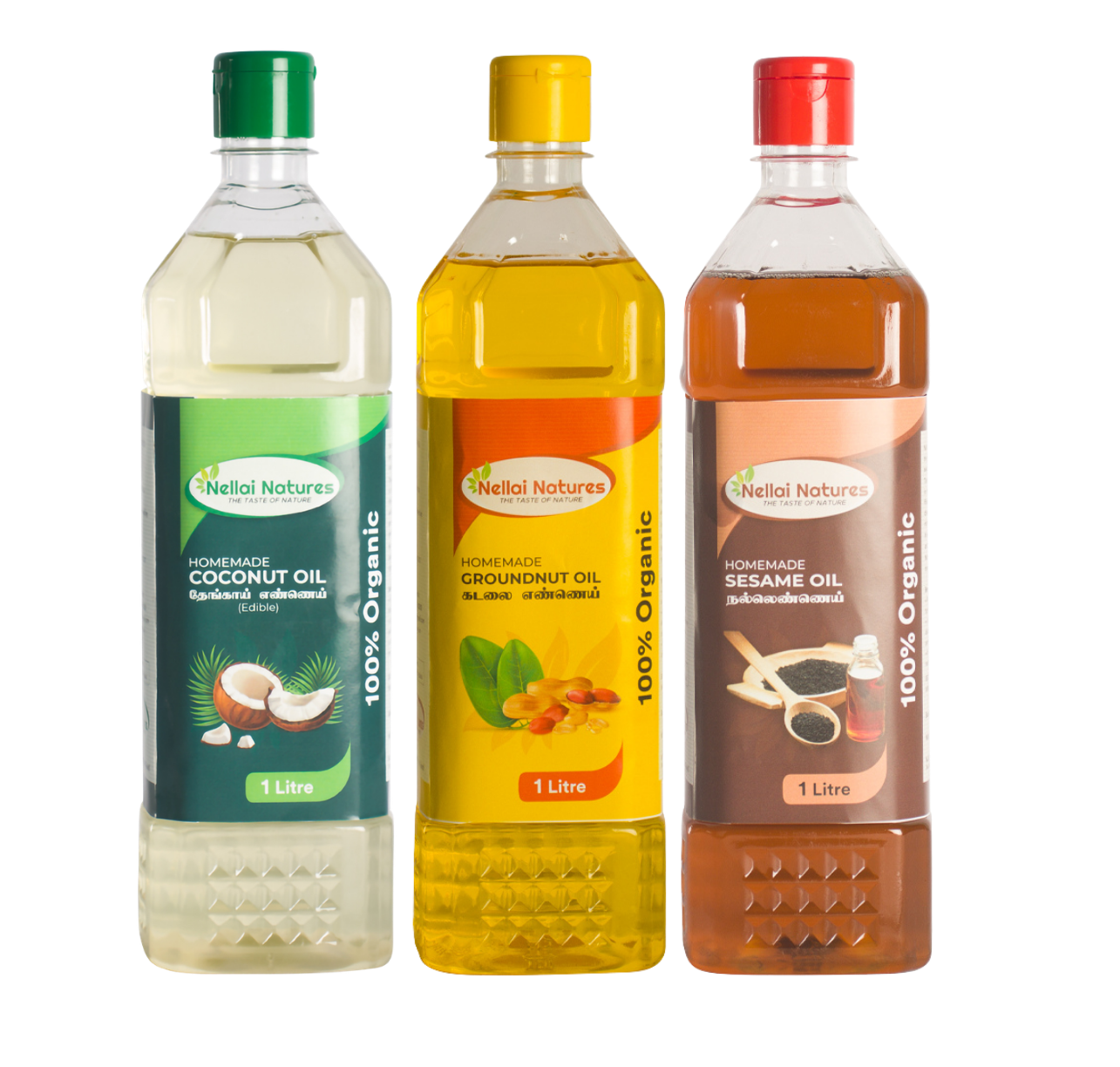 Nellai Natures Traditional Trio - Coconut, Sesame and Groundnut Oil, 1 Litre each