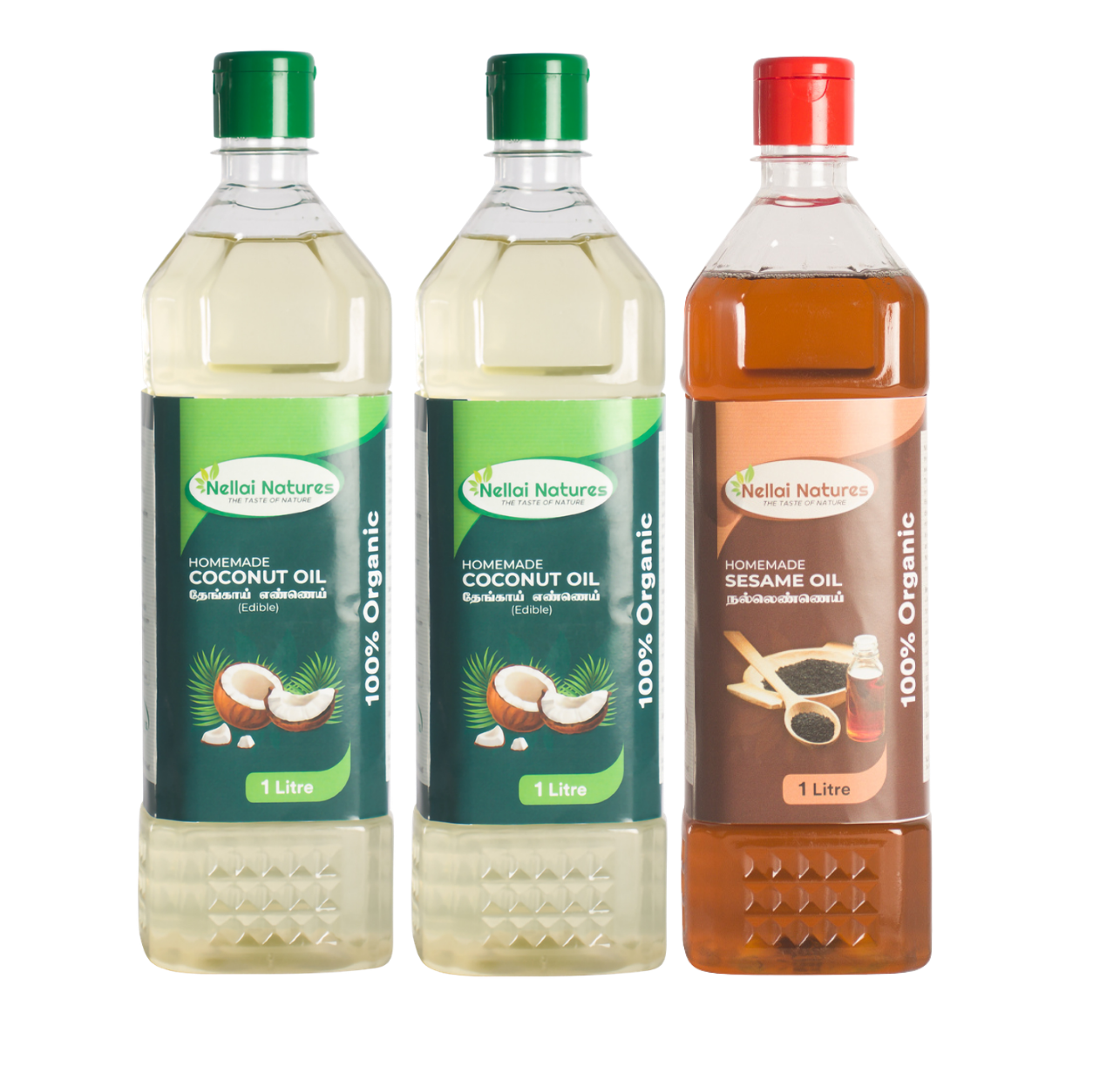 Nellai Natures Healthy Cooking Pack - 2 Coconut Oil and 1 Sesame Oil, 1 Litre each