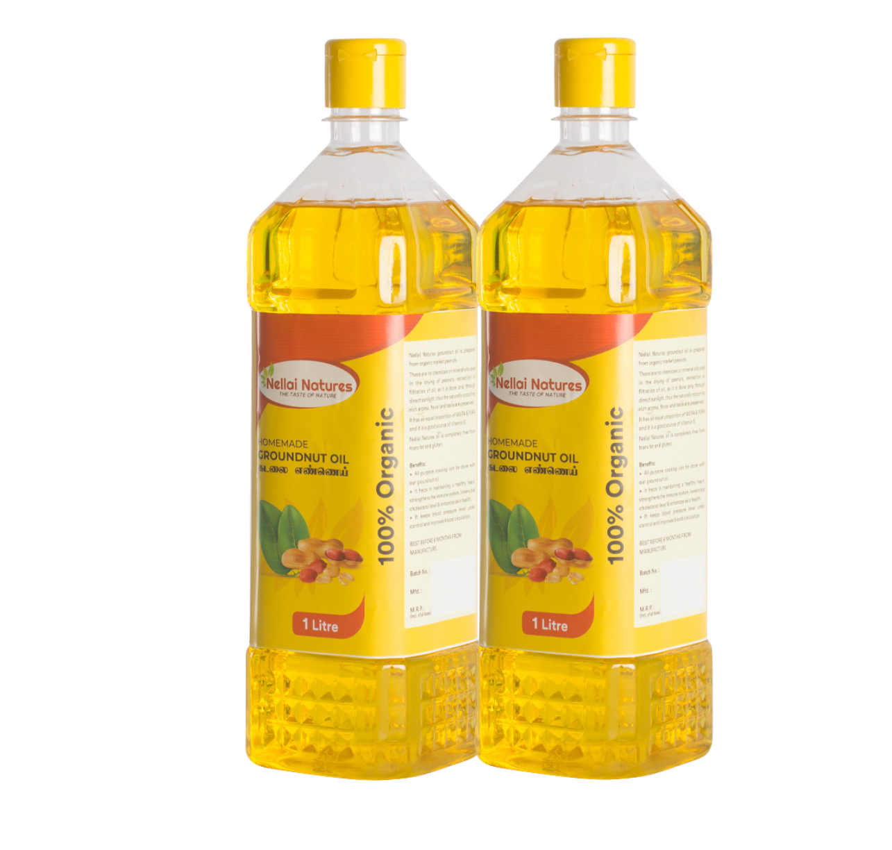 Nellai Natures Groundnut Duo Pack - 2 Groundnut Oil bottles, 1 Litre each
