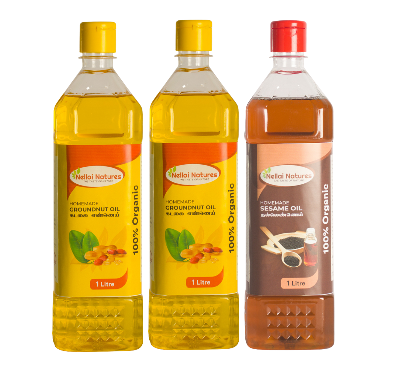 Nellai Natures Balanced Family Pack - 2 Groundnut Oil and 1 Sesame Oil, 1 Litre each